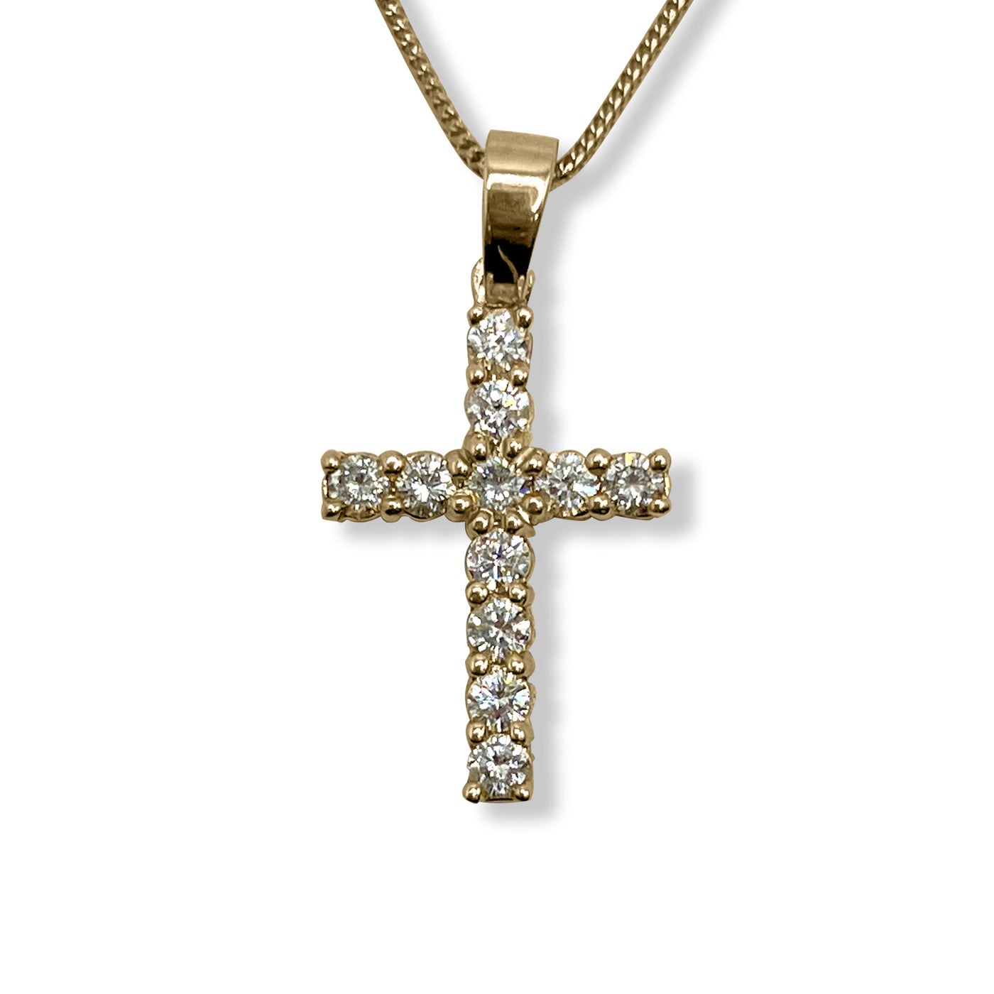 Diamond Cross Pendant with Bail - Yellow Gold