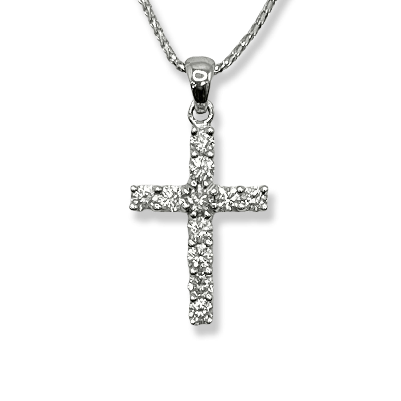 Diamond Cross Pendant with Bail - White Gold