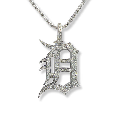 Diamond Detroit D Pendant - White Gold