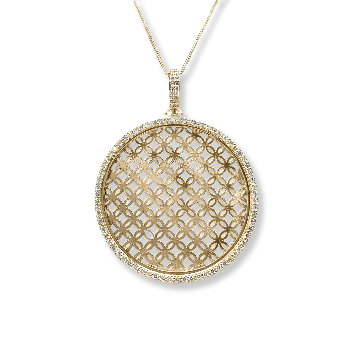 Circle Picture Memory Pendant with Diamonds - Yellow Gold