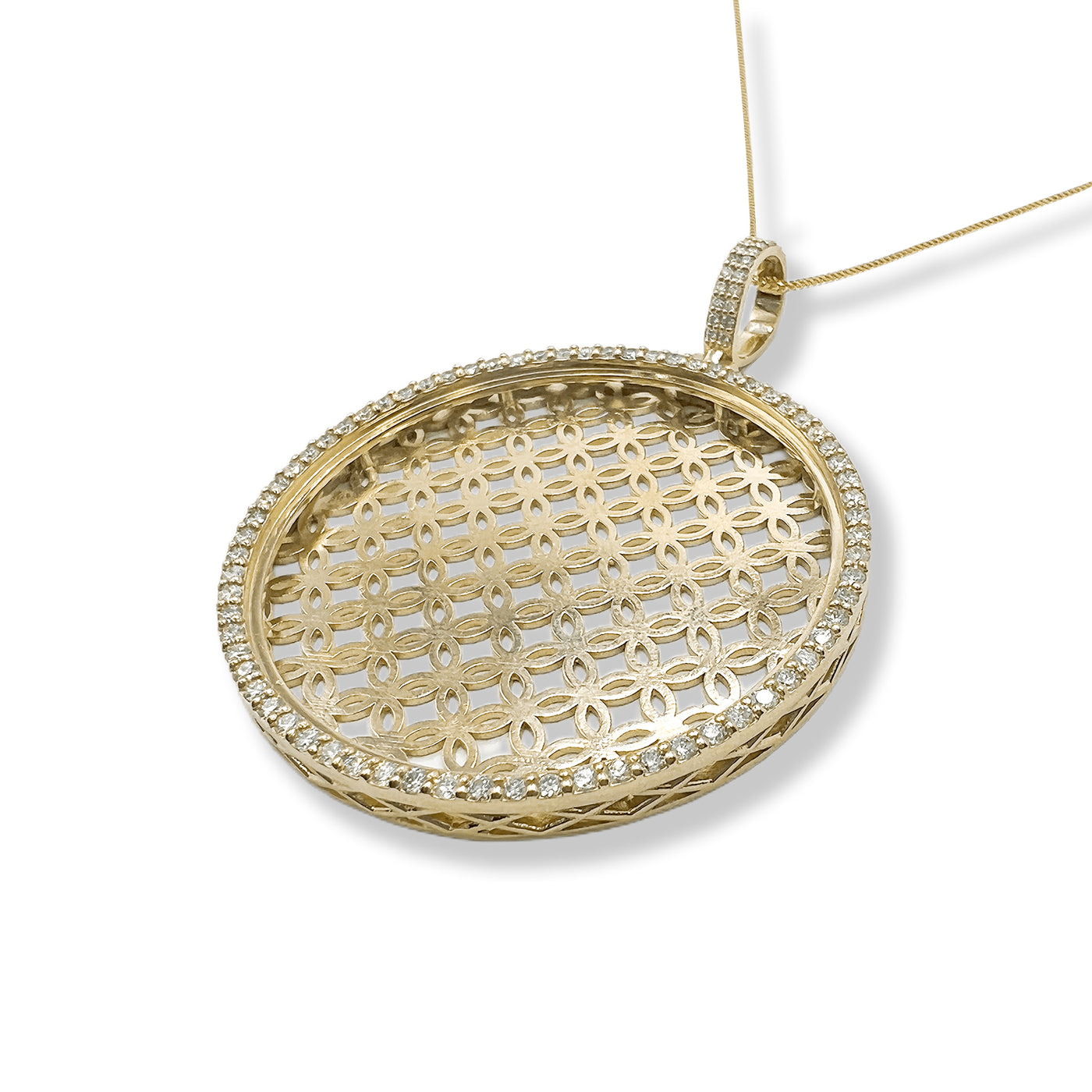 Circle Picture Memory Pendant with Diamonds - Yellow Gold