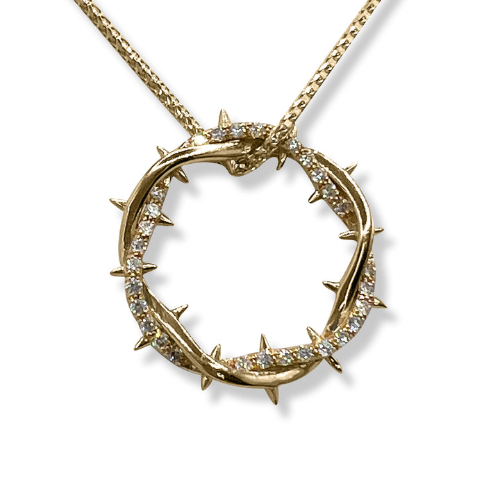 Crown of Thorns Pendant with Double Sided Diamonds Yellow Gold Krome Jewelers Kamal